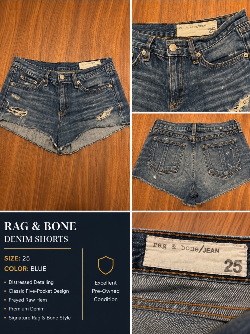 rag & bone Distressed Blue Denim Cutoff Shorts